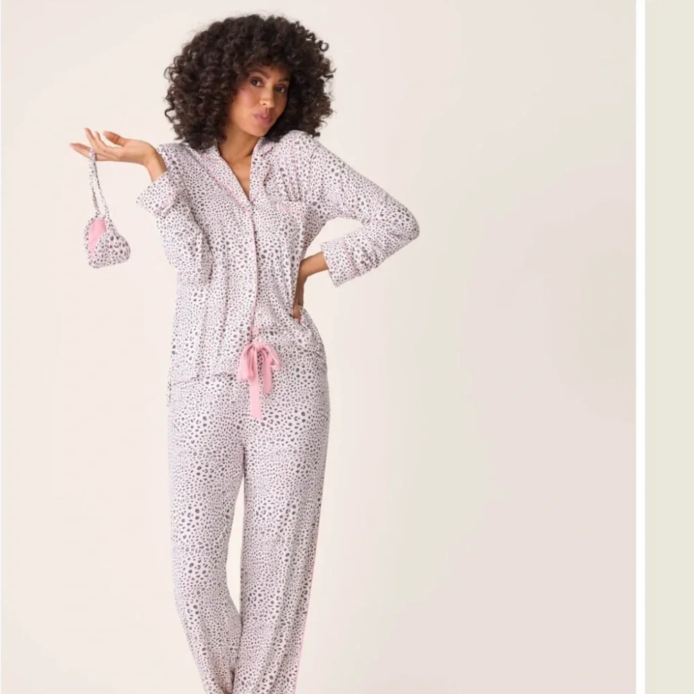 PJ Salvage Pink Leopard-Print Button Pajama Set